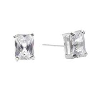 Silverly Sterling Silver Rectangle Cubic Zirconia Stud Earrings for Women 8mm - Classic Square Prong-Set CZ Studs in 925 Silver - Clear Cystal Earrings - Elegant Sparkling Bridal Jewellery