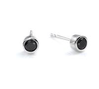 Silverly Sterling Silver Round Black Cubic Zirconia Stud Earrings 4mm - Small 925 Silver Bezel-Set CZ Studs - Minimalist Sparkling Crystal Jewellery for Women - Simple Classic Studs