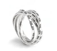 Silverly Sterling Silver Russian Wedding Ring With Engraved Flower Motifs - 925 Silver Five Band Ring - Interlocking Rings With Tribal Pattern - Boho Jewellery for Women - Unique Promise Rings