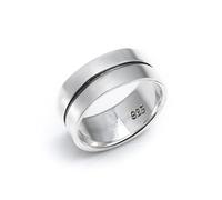 Silverly Sterling Silver Single Groove Flat-Edge Cigar Ring for Men - Modern 925 Silver Court Ring for Women - Smooth Wide Band With Engraved Line - Sleek Unisex Jewellery -Couple's Promise Rings
