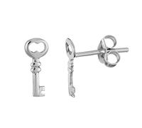 Silverly Sterling Silver Small Antique Key Stud Earrings for Women - Hypoallergenic 925 Silver Studs With Butterfly Back - Valentine's Day Jewellery - Romantic Birthday Gift for Girlfriend