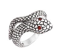 Silverly Sterling Silver Snake Wraparound Ring With Red CZ Eyes - Gothic Textured Chunky 925 Silver Snake Ring for Women - Ancient Greece Serpent Design - Statement Animal Jewellery