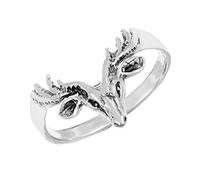 Silverly Sterling Silver Stag Head Ring for Women - Textured Deer Antler Ring in 925 Silver- Rustic Nature-Inspired Woodland Animal Jewellery - Christmas Reindeer Design