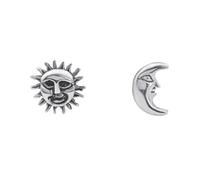 Silverly Sterling Silver Sun Crescent Moon Face Studs - Cute Celestial Stud Earrings for Women - 925 Silver 90s Jewellery - French Hook Back