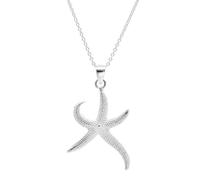 Silverly Sterling Silver Textured Starfish Necklace for Women - 925 Silver Star Shaped Pendant With Satin Finish - Boho Beach-Inspired Jewellery - Marine-Life Design - Mermaid Fashion Accessory