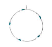 Silverly Sterling Silver Turquoise Noodle Bead Stretch Bracelet - Stacking Elastic Ball Bracelet for Women - Round Blue-Green Gemstone Beaded Design - December Birthstone Gift - 925 Silver Jewellery