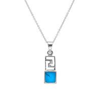 Silverly Sterling Silver Turquoise Rectangle Greek Key Pendant for Women - 925 Small Cut-Out Gr ret Necklace - Aztec-Style Openwork Geometric Pattern Design - Modern Blue Gemstone Jewellery