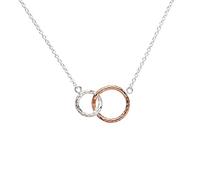 Silverly Sterling Silver Two Tone Pendant With Interlocking Circles on 18" Cable Chain - 925 Silver Rose-Gold Plated Hammered Double Circle Necklace for Women - Simple Geometric Jewellery