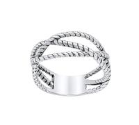 Silverly Sterling Silver Wide Interwoven Twisted Rope Ring - 925 Silver Nautical Rings for Women - Unique Modern Intertwined Band - Textured Crossover Sailor Knot Design - On-Trend Ladies Jewellery