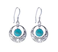 Silverly Turquoise Celtic Knot Disc Earrings for Women in 925 Sterling Silver - Round Disc Knotwork Earrings - Crescent Moon Symbolic Irish Jewellery With Braided Openwork