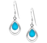 Silverly Turquoise Open Teardrop Earrings for Women 925 Sterling Silver - 925 Silver Pear-Shaped Blue Gemstone Drop Earrings With Hooks - Simple Colourful Boho Jewellery