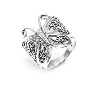 Silverly Wide Filigree Butterfly Sterling Silver Ring - 925 Silver Thumb Rings for Women - Vintage-Style Bridesmaid Jewellery - Ornate Nature-Inspired Rings for Her - Gift for Daughter