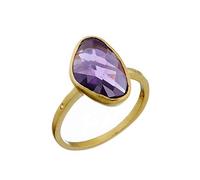 Silverly Women's Brushed Gold Plated 925 Sterling Silver Irregular Shaped Synthetic Amethyst Ring