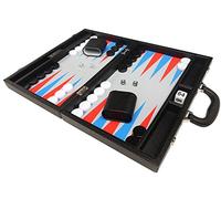 Silverman & Co. 16-inch Premium Backgammon Set - Medium Size - Black Board, Scarlet Red and Patriot Blue Points