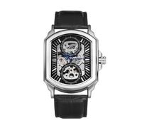 Silverora Men's Automatic Mechanical Watches: 3ATM Waterproof Square Watches with Bar Scale Hollow Skeleton Dial, Real Leather Strap, Black