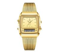 Silverora Men's Watches Multifunctional Square Gold Watch: Dual Movement Dial Wrist Watches 3ATM Waterproof Calendar Weekday Stopwatch Alarm Watches with Stainless Steel Strap Gifts for Men, gold,