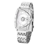 Silverora Men's Watches Waterproof Calendar Quartz-Shaped Triangular Skeleton Date Analogue Quartz Watches Men's Stainless Steel Wrist Watches with Roman Number Scale Gifts for Men, silver, Bracelet