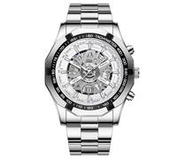 Silverora Watches Men's Date Luminous: 3ATM Waterproof Imitation Mechanical Stainless Steel Analogue Quartz Men's Watches Calendar Tachymeter Watches with Luminous Hands Gifts for Men, White, Bracelet
