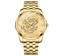 Silverora Watches Men's Diamond Gold Watches: Waterproof Calendar Embossed Dragon Analogue Quartz Watch with Luminous Hands Shiny Rhinestone Stainless Steel Wristwatches Gifts for Men, gold, Bracelet