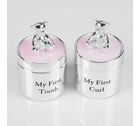 Silverplated Pink My First Tooth and My First Curl Gift Set with Teddies