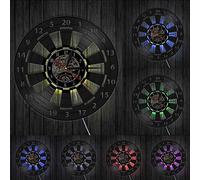 Silver's Art Darts Game Dart Board Wall Clock Mancave Game Room Bar Pub Wall Decor Arrow Target Aim Game Bullseyes Vinyl Record Wall Clock LED lights