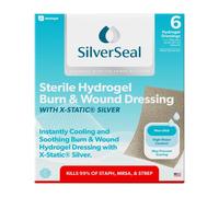 SilverSeal Burn & Wound Dressing Hydrogel Pads with X-Static Silver Soothing, Moist and Protective 2" x 3" Sterile Dressings, Pack of 6