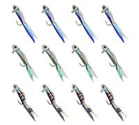 Silverside Marabou Minnow Feather Jig Fishing Lure 12pcs/36pcs for Panfish Crappie Sunfish Bluegill Perch Walleye Crappie Nipper Fishing Marabou Feather Jig Micro Jig Head Hooks 1/32oz 12pcs