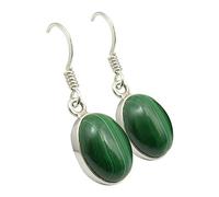 SilverStarJewel Sterling Silver Malachite Earrings 1.2" Stone Jewelry