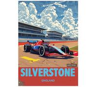 SILVERSTONE - Retro Formula 1 Poster A4 Size Vintage Car Racing Wall Art Gift for Men Office Garage Decor for F1 and Motorsport Lovers