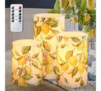 Silverstro Christmas Lemon Flameless Candles with Remote Real Wax Flickering Battery Operated - Home Party Botanical Room Thanksgiving Holiday Decor - Set of 3