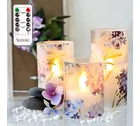 Silverstro Hydrangea Flameless Candles Blinks Glass Real Wax with Remote - Easter Home Party Wedding Romantic Love Theme Summer Holiday Decor - Set of 3