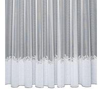 Silverthorn SOFT FURNISHINGS - Amy - Natural Background with a Leaf Decorated Base Net Curtain - Sold by The Metre. (183cm Drop / 72 inch Drop)