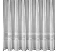 Silverthorn SOFT FURNISHINGS - Lauren - A Fresh Modern Horizontal Striped Net Fabric Curtain with a Straight Base. Sold by The Metre. (91cm Drop / 36" Drop)