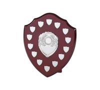 SilverTrophy: 12in 14 Years Presentation Annual Award Perpetual Wood Shield & Fronts with Stand, Schools, Events, Prize Giving's, Gifts, Winners, Runner's Up, Trophy, Cup.