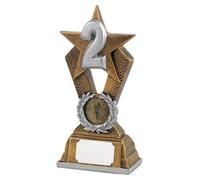 SilverTrophy: 2nd Place Silver & Gold Star Trophy, Second, 2nd Place, Silver Medal, Number 2, Corporate Gift, Affordable Figurine, Personalise Engraving Plate, Sports Award, School, Kids Present 16cm