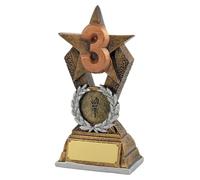 SilverTrophy: 3rd Place Bronze Star Trophy, Third, Bronze Medal, Number 3, Loser Funny Joke, Corporate Gift, Affordable Figurine, Engraving Plate, Sports Award, School, Kids Present,14cm