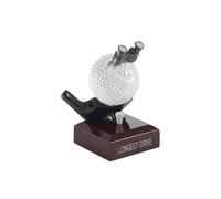 SilverTrophy: Longest Drive Golf Ball Award, Funny Trophy, 3D Smiling Golf Driver & Tee, Binoculars, Golfing Holiday, Novelty Joke Prize, Winner, Tournaments, Stag Do's, Office Golf Days 11.5cm
