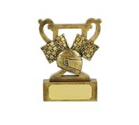 SilverTrophy: Motorsport Racing Mini Cup Trophy Award - Racing Party Prize, F1 Events, Mechanics, Engineers, Chequered Flag, Helmet, Go Kart Raceway, Kids Party.