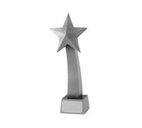 SilverTrophy: Silver Shooting Star Trophy Cup Award - Competition Winner Champion - Celebrate Success, Corporate or School Achievement, Victory, Resin, Antique Finish, Engraving Plate 10cm