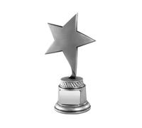 SilverTrophy: Silver Star Trophy Award, Competition Winner Champion, Celebrate Success, Corporate or School Achievement, Victory, Resin, Antique Finish, Engraving Plate Included, (15cm)