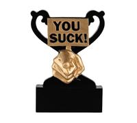 SilverTrophy: You Suck Trophy, Loser Funny Gag Gift, Joke Award, Pub Quiz, Family Game Night, Office Birthday, Rude, Humour Novelty Mini Cup, Black & Gold, Personalise Keepsake