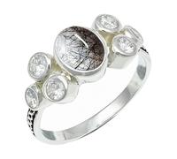 SILVERTROVE Black Rutilated Quartz Gemstone Men & Women Band Ring All Size Gift Item Silver Plated Ring Handmade Jewelry CRG1261BL_40_(Z 4)