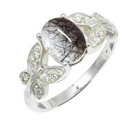 SILVERTROVE Black Rutilated Quartz Gemstone Men & Women Band Ring All Size Gift Item Silver Plated Ring Handmade Jewelry CRG1251BL_28_(V 1/2)