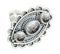 SILVERTROVE Black Rutilated Quartz Gemstone Men & Women Band Ring All Size Gift Item Silver Plated Ring Handmade Jewelry CRG1274BL_19_(R)