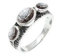 SILVERTROVE Black Rutilated Quartz Gemstone Men & Women Band Ring All Size Silver Plated Gift Item Handmade Jewelry CRG1262BL_31_(X)