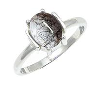 SILVERTROVE Black Rutilated Quartz Gemstone Men & Women Band Ring All Size Silver Plated Gift Item Handmade Jewelry CRG1255BL_8_(L 1/2)