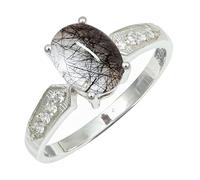 SILVERTROVE Black Rutilated Quartz Gemstone Ring Men & Women All Size Silver Plated Band Ring Gift Item Handmade Jewelry CRG1250BL_3_(J)