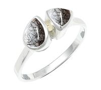 SILVERTROVE Black Rutilated Quartz Gemstone Ring Men & Women Bandring All Size Gift Item Silver Plated Handmade Jewelry CRG1260BL_19_(R)