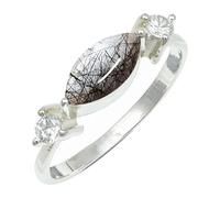 SILVERTROVE Black Rutilated Quartz Gemstone Silver Plated Band Ring Men & Women All Size Gift Item Handmade Jewelry CRG1249BL_29_(W)