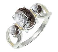 SILVERTROVE Black Rutilated Quartz Gemstone Silver Plated Band Ring Men & Women All Size Gift Item Handmade Jewelry CRG1264BL_26_(U 1/2)